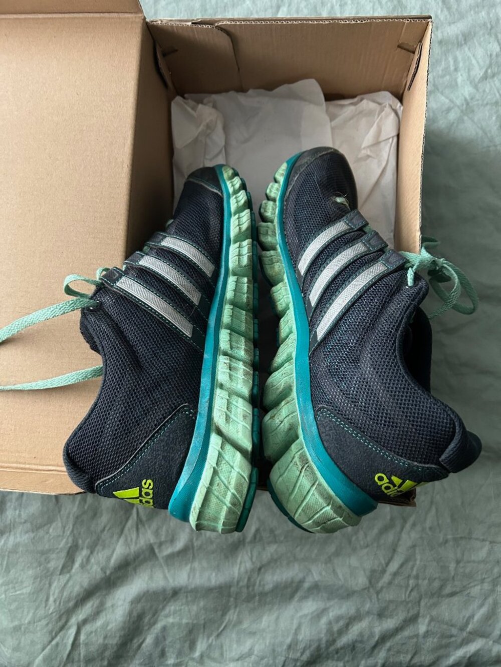 Well worn navy/ aqua Adidas Liquid Ride women size 8.5